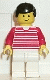 Minifig No: hor013 Name: Horizontal Lines Red - Red Arms - White Legs, Black Male Hair Minifig No: hor013 Name: Horizontal Lines Red - Red Arms - White Legs, Black Male Hair