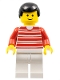 Minifig No: hor013  Name: Horizontal Lines Red - Red Arms - White Legs, Black Male Hair
