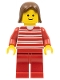 Minifig No: hor015  Name: Horizontal Lines Red - Red Arms - Red Legs, Brown Female Hair