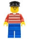 Minifig No: hor016  Name: Horizontal Lines Red - Red Arms - Blue Legs, Black Hat
