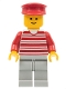 Minifig No: hor018  Name: Horizontal Lines Red - Red Arms - Light Gray Legs, Red Hat