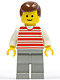Minifig No: hor019  Name: Horizontal Lines Red - White Arms - Light Gray Legs, Brown Male Hair