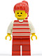 Minifig No: hor024  Name: Horizontal Lines Red - White Arms - Red Legs, Red Ponytail Hair