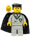 Minifig No: hp027  Name: Vincent Crabbe - Light Gray Slytherin Sweater and Legs, Black Cape with Stars, Black Flat Top (Ron Weasley Transformation)