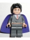 Minifig No: hp051  Name: Harry Potter, Gryffindor Stripe Torso, Dark Bluish Gray Legs, Violet Cape