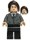 Minifig No: hp400  Name: Pansy Parkinson - Dark Bluish Gray Slytherin Cardigan Sweater without Crest, Black Legs
