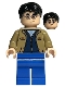Minifig No: hp408  Name: Harry Potter - Dark Tan Jacket, Blue Legs