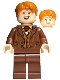 Minifig No: hp435  Name: George Weasley - Reddish Brown Suit, Dark Red Tie, Smiling / Laughing