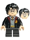 Minifig No: hp438  Name: Harry Potter - Gryffindor Robe Open, Black Short Legs, Grin / Open Mouth Smile