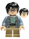 Minifig No: hp449  Name: Harry Potter - Sand Blue Jacket, Dark Tan Short Legs, Broken Glasses