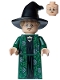 Lot ID: 404207620  Minifig No: hp473  Name: Professor Minerva McGonagall - Dark Green Robe over Black Dress, Hat with Hair, Printed Arms