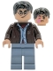 Lego part: Harry Potter - Dark Brown Open Jacket, Sand Blue Legs, Bright Pink Stinging Jinx Face