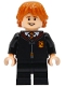 Minifig No: hp604  Name: Ron Weasley - Gryffindor Robe Clasped, Black Medium Legs, Open Mouth Smile
