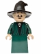 Minifig No: hp609 Name: Professor Minerva McGonagall - Dark Green Robe, Plain Skirt, Hat with Hair Minifig No: hp609 Name: Professor Minerva McGonagall - Dark Green Robe, Plain Skirt, Hat with Hair