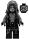 Minifig No: hp614  Name: Death Eater - Black Hood, Dark Bluish Gray Arms, Large Open Mouth / Squinting Eyes