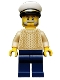 Minifig No: idea032  Name: Sailor Captain - Male, Tan Sweater, Dark Blue Legs, White Cap, Beard and Sideburns