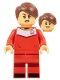Minifig No: idea125  Name: Soccer Player, Female, Red Uniform, Medium Tan Skin, Reddish Brown Smooth Parted Hair