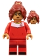 Minifig No: idea141  Name: Soccer Player, Female, Red Uniform, Medium Nougat Skin, Dark Red Ponytail