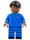Minifig No: idea144  Name: Soccer Player, Female, Blue Uniform, Medium Brown Skin, Black Hair, Hearing Aid
