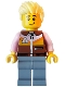 Minifig No: idea150  Name: Camper - Male, Bright Light Yellow Hair, Reddish Brown Jacket, Sand Blue Legs