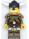 Minifig No: idea169  Name: Viking Chieftain - Male, Leather Armor, Dark Tan Legs with Tunic, Pearl Dark Gray Helmet, Shoulder Armor