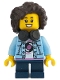 Minifig No: idea204  Name: Child - Girl, Bright Light Blue Denim Jacket, Dark Blue Short Legs, Headphones, Dark Brown Hair