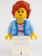 Minifig No: idea206  Name: Woman - Bright Light Blue Jacket over White Shirt with Coral Flowers, White Legs, Dark Orange Hair with Braid