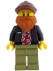 Minifig No: idea214  Name: Photographer - Male, Dark Brown Jacket over Red Shirt, Olive Green Legs, Reddish Brown Cap, Dark Orange Beard