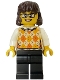 Lego part: Woman - Tan Knit Argyle Sweater Vest, Black Legs, Dark Brown Hair, Glasses