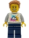 Minifig No: idea240  Name: Tourist - White Shirt with Mountains Logo, Dark Blue Legs, Medium Nougat Tousled Hair