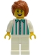 Minifig No: idea241  Name: Gelato Shop Owner - Female, White Shirt with Stripes and Legs, Dark Orange Hair