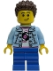Minifig No: idea244  Name: Child - Boy, Grandson, Bright Light Blue Denim Jacket over Shirt with Record, Blue Medium Legs, Dark Brown Coiled Short Hair