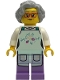 Minifig No: idea245  Name: Nonna / Fishmonger - Light Aqua Apron, Light Bluish Gray Wavy Hair