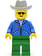 Minifig No: jbl006  Name: Jacket Blue - Green Legs, Light Gray Cowboy Hat, Sunglasses