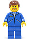 Minifig No: jbl010  Name: Jacket Blue - Blue Legs, Reddish Brown Male Hair, Brown Facial Hair (Commentator)