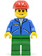 Minifig No: jbl011  Name: Jacket Blue - Green Legs, Red Construction Helmet