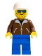 Minifig No: jbr010  Name: Jacket Brown - Blue Legs, Blue Sunglasses, White Cap