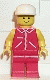 Minifig No: jred002  Name: Jacket Red with Zipper - Yellow Arms - Red Legs, White Cap