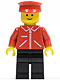 Minifig No: jred014  Name: Jacket Red with Zipper - Red Arms - Black Legs, Red Hat
