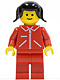 Minifig No: jred017  Name: Jacket Red with Zipper - Red Arms - Red Legs, Black Pigtails Hair