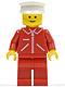 Minifig No: jred019  Name: Jacket Red with Zipper - Red Arms - Red Legs, White Hat
