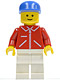 Minifig No: jred022  Name: Jacket Red with Zipper - Red Arms - White Legs, Blue Cap