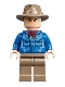 Minifig No: jw096  Name: Dr. Alan Grant - Blue Shirt with Water Stains, Dark Tan Fedora