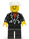 Minifig No: lea002  Name: Leather Jacket with Zippers - Black Legs, White Cap