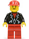 Minifig No: lea003  Name: Leather Jacket with Zippers - Red Legs, Red Cap, Eyebrows