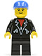 Minifig No: lea004  Name: Leather Jacket with Zippers - Black Legs, Blue Cap, Eyebrows