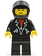 Minifig No: lea005  Name: Leather Jacket with Zippers - Black Legs, Black Helmet, Black Visor, Male