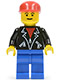 Minifig No: lea006  Name: Leather Jacket with Zippers - Blue Legs, Red Cap, Eyebrows