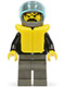 Minifig No: lea007  Name: Leather Jacket with Zippers - Dark Gray Legs and Helmet, Life Jacket