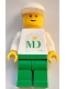 Minifig No: mdf001  Name: MD Foods - White Torso (Sticker on Both Sides), Green Legs, White Cap
